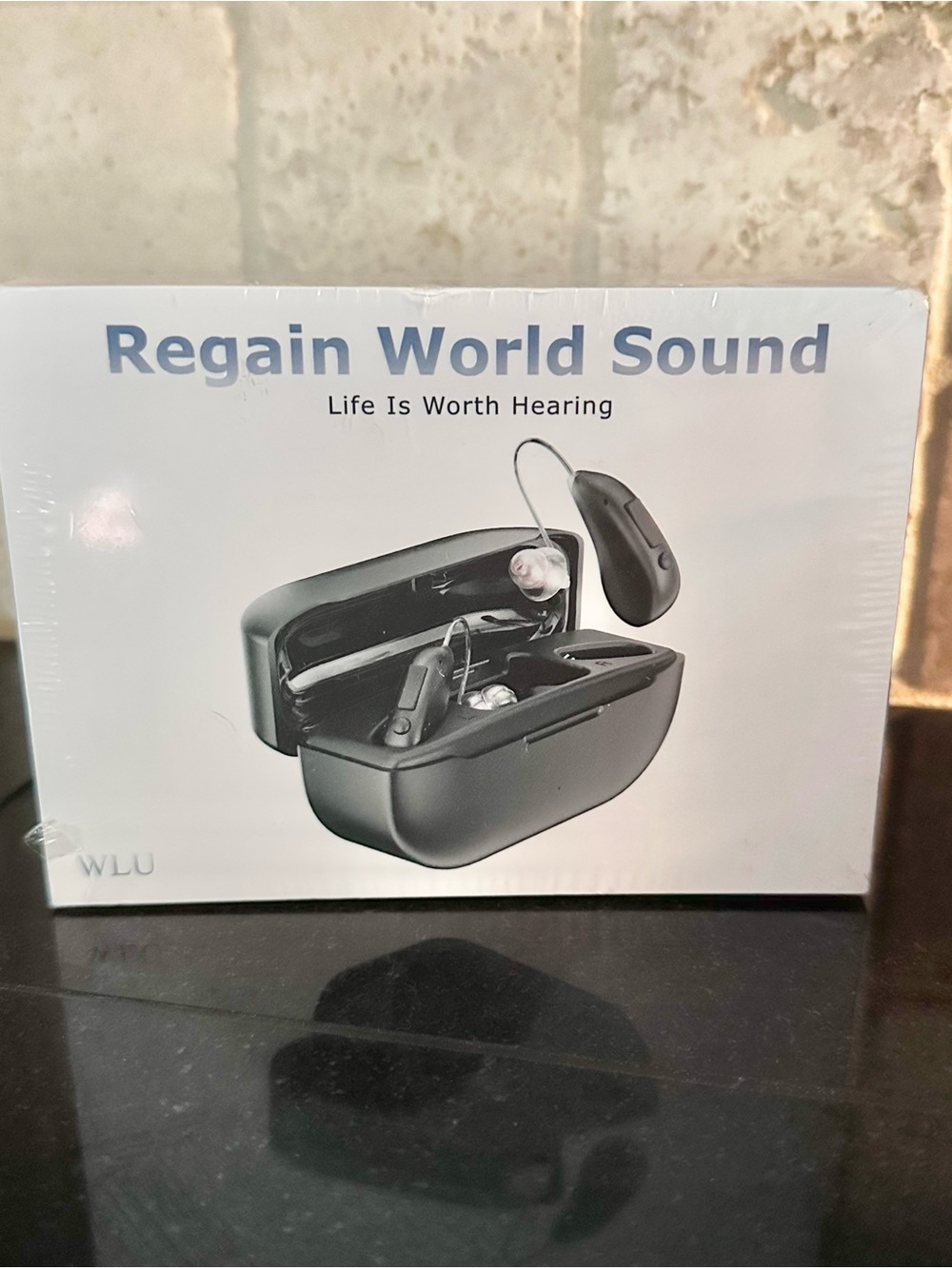 New In Box WLU Rechargeable Black Hearing Aids Amplifiers Noise Cancellation